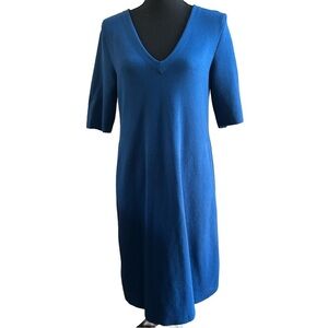 Ann Taylor V-Neck, Elbow Sleeve, Blue Dress Size Medium (8-10)